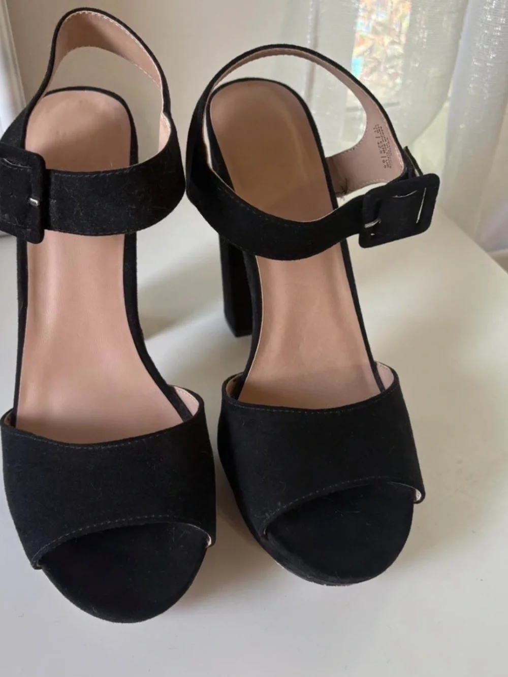 Women’s Black Suede High Block Heel Sandals